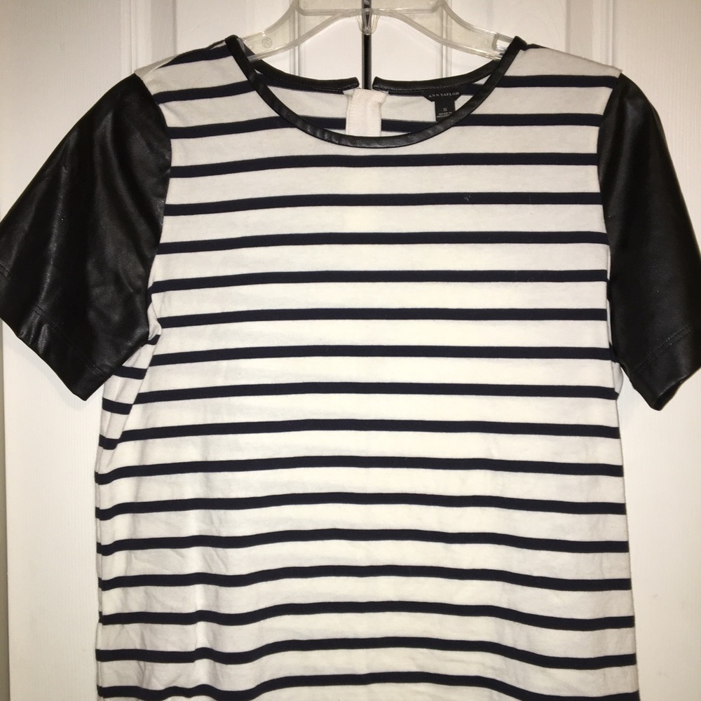 Black and White Striped Top With Leather